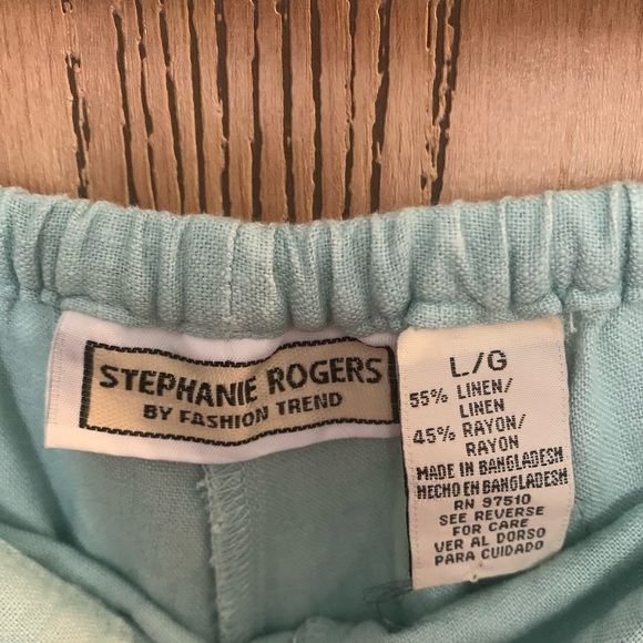Stephanie Rogers Aqua Linen Blend Pants - Picture 3 of 6